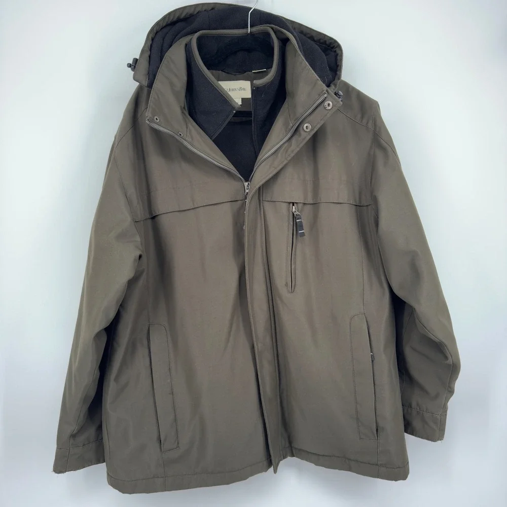 St. Johns Bay Mens 3-in-1 Systems Jacket Olive Brown Fleece Liner Hooded XL